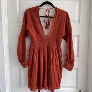 Free People Long-Sleeve Mini Dress - Rustic Orange